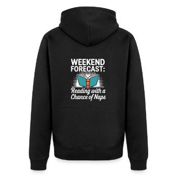 Wochenendvorhersage-Lesung mit der Möglichkeit eines Nickerchens - Unisex Premium Bio Zip Hoodie - Schwarz - Hinten - Nico (187cm)