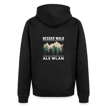 Besser Wald als WLan Natur Camping Wandern Witz - Unisex Premium Bio Zip Hoodie - Schwarz - Hinten - Nico (187cm)
