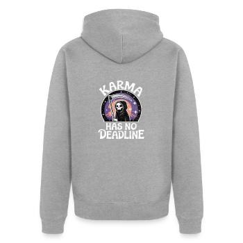 Karma hat keine Frist Schicksal Schicksal Balance - Unisex Premium Bio Zip Hoodie - Grau meliert - Hinten - Nico (187cm)