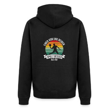 One of us plays better than you padel - Unisex Premium Organic Zip Hoodie - black - Back - Nico (187cm)