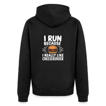 I run because i really like Cheeseburger Jogging - Unisex Premium Organic Zip Hoodie - black - Back - Nico (187cm)