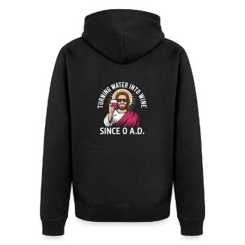 Die Verwandlung von Wasser in Wein seit 0 n. Chr. Lustiger Jesu - Unisex Premium Bio Zip Hoodie - Schwarz - Hinten - Nico (187cm)