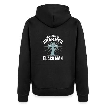 Jesus war ein unbewaffneter Schwarzer Mann Schwarzer Jesus - Unisex Premium Bio Zip Hoodie - Schwarz - Hinten - Nico (187cm)