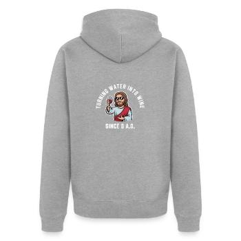 Turning water into wine since 0 A.D. Funny Jesus - Unisex Premium Organic Zip Hoodie - heather grey - Back - Nico (187cm)