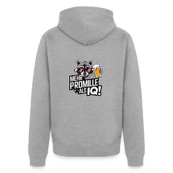 Mehr Promille als IQ Saufen Bier Alkohol Party Was - Unisex Premium Bio Zip Hoodie - Grau meliert - Hinten - Nico (187cm)