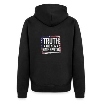 Wahrheit: die neue Hassrede gegen politische - Unisex Premium Bio Zip Hoodie - Schwarz - Hinten - Nico (187cm)