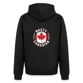 Böse Kanadier Lustig Kanada Ahorn Ellbogen Hoch - Unisex Premium Bio Zip Hoodie - Schwarz - Hinten - Nico (187cm)