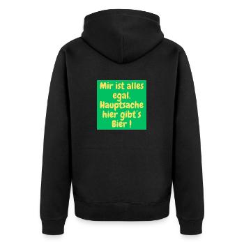 Mir ist alles egal - Unisex Premium Bio Zip Hoodie - Schwarz - Hinten - Nico (187cm)