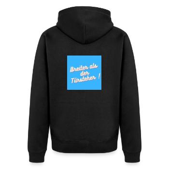 Breiter als der Türsteher - Unisex Premium Bio Zip Hoodie - Schwarz - Hinten - Nico (187cm)