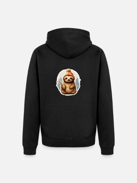 funny sloth in snowfall - Unisex Premium Organic Zip Hoodie - black