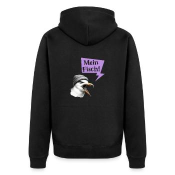 Mein Fisch! Möwe mit Beanie Mütze Spruch - Unisex Premium Bio Zip Hoodie - Schwarz - Hinten - Nico (187cm)