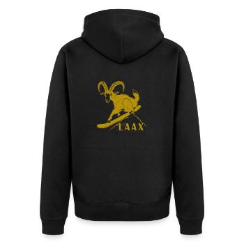 Laax Graubünden Steinbock Snowboard Schweiz - Unisex Premium Bio Zip Hoodie - Schwarz - Hinten - Nico (187cm)