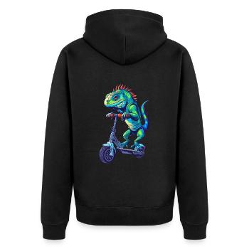 Iguana Scooter - Unisex Premium Organic Zip Hoodie - black - Back - Nico (187cm)