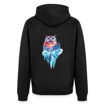 Eule - Unisex Premium Bio Zip Hoodie - Schwarz - Hinten - Nico (187cm)