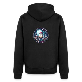 Süße Eule mit Nikolausmütze sitzt auf einem Ast - Unisex Premium Bio Zip Hoodie - Schwarz - Hinten - Nico (187cm)