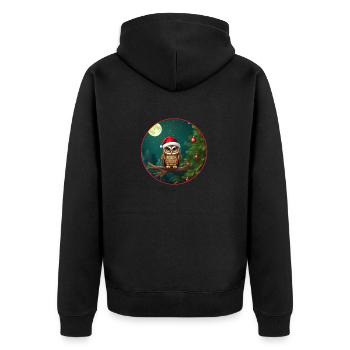 Süße Eule mit Nikolausmütze sitzt auf einem Ast - Unisex Premium Bio Zip Hoodie - Schwarz - Hinten - Nico (187cm)