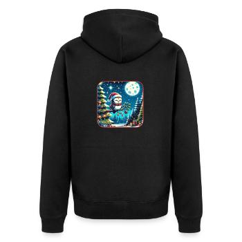 Süße Eule mit Nikolausmütze sitzt auf einem Ast - Unisex Premium Bio Zip Hoodie - Schwarz - Hinten - Nico (187cm)