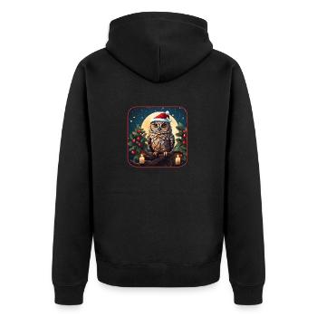 Süße Eule mit Nikolausmütze sitzt auf einem Ast - Unisex Premium Bio Zip Hoodie - Schwarz - Hinten - Nico (187cm)