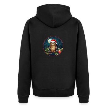 Süße Eule mit Nikolausmütze sitzt auf einem Ast - Unisex Premium Bio Zip Hoodie - Schwarz - Hinten - Nico (187cm)