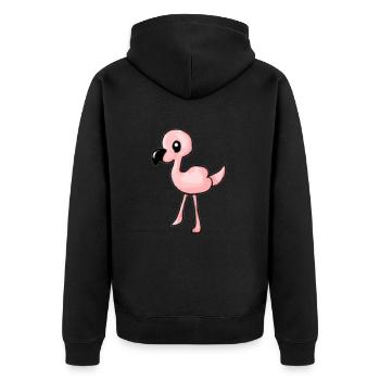 Flamingo Geschenkidee rosa pink - Unisex Premium Bio Zip Hoodie - Schwarz - Hinten - Nico (187cm)