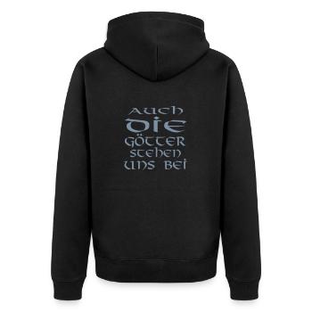 auch die götter stehen - Unisex Premium Bio Zip Hoodie - Schwarz - Hinten - Nico (187cm)
