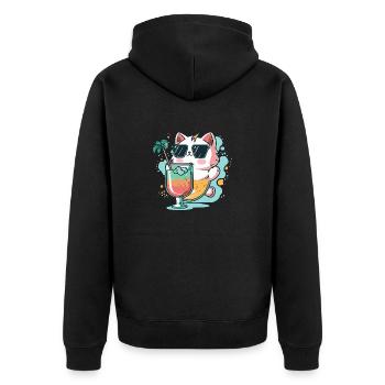 Sommer-Coolness: Katze mit Sonnenbrille - Unisex Premium Bio Zip Hoodie - Schwarz - Hinten - Nico (187cm)