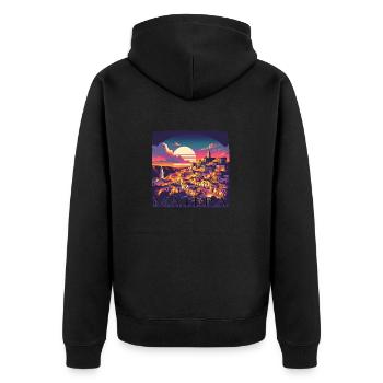 Matera, Italie, Vieille Ville, Coucher De Soleil - Veste à capuche bio Premium Unisexe - noir - Dos - Nico (187cm)