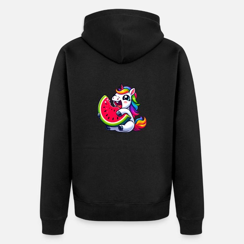 Einhorn Wassermelone Sommerdesign - Unisex Premium Bio Zip Hoodie - Schwarz
