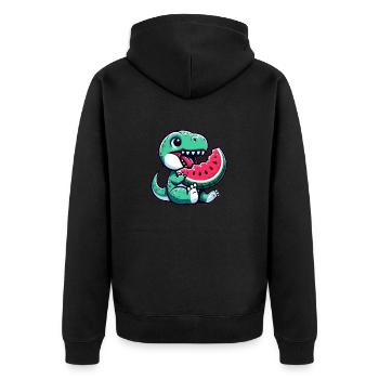 Süßer T-Rex mit Wassermelone Cartoon Sommer Frucht - Unisex Premium Bio Zip Hoodie - Schwarz - Hinten - Nico (187cm)