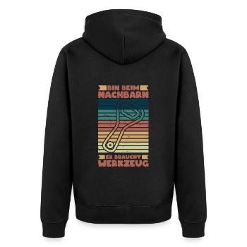 Nachbar braucht Werkzeug (Flaschenöffner-Edition) - Unisex Premium Bio Zip Hoodie - Schwarz - Hinten - Nico (187cm)