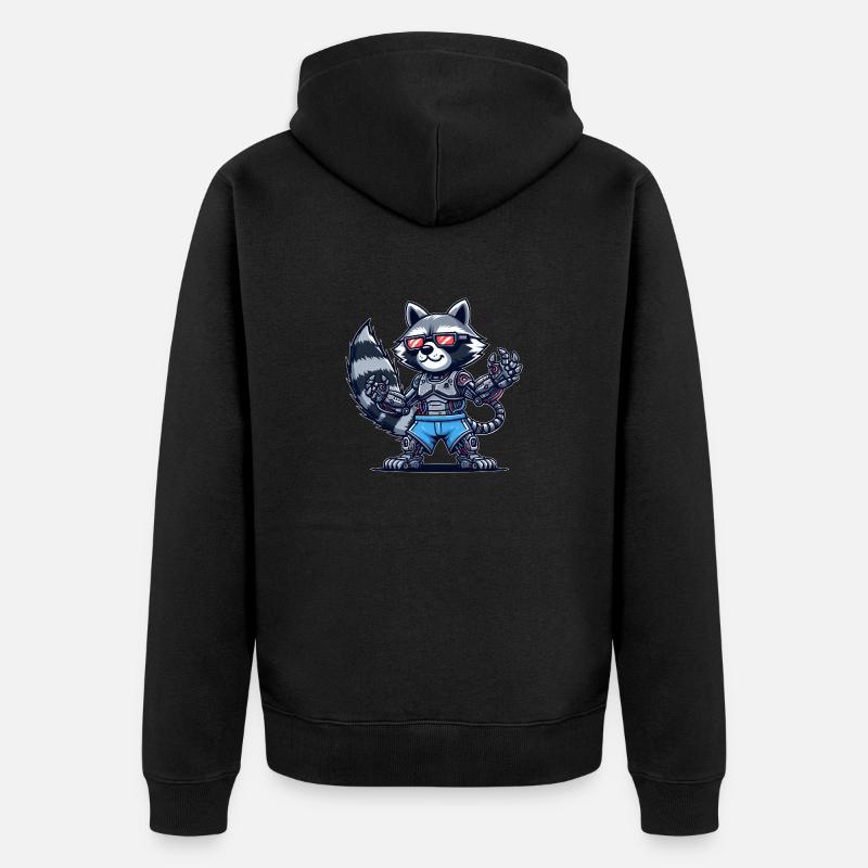 Waschbär Cyborg Roboter Design - Unisex Premium Bio Zip Hoodie - Schwarz