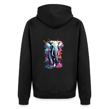 Elefant Coole Farbexplosion in der Savanne - Unisex Premium Bio Zip Hoodie - Schwarz - Hinten - Nico (187cm)