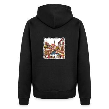 Colmar Frankreich Altstadt Grunge-Stil - Unisex Premium Bio Zip Hoodie - Schwarz - Hinten - Nico (187cm)