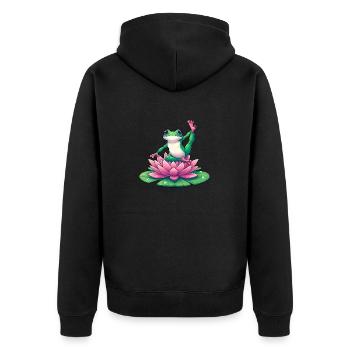 Frosch Yoga Meditation mit Seerose - Unisex Premium Bio Zip Hoodie - Schwarz - Hinten - Nico (187cm)
