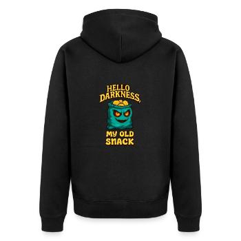 Hello Darkness – Mein alter Snack - Unisex Premium Bio Zip Hoodie - Schwarz - Hinten - Nico (187cm)