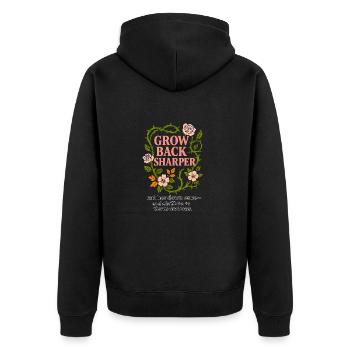 Wächst stärker zurück – mit Dornen & Rosen - Unisex Premium Bio Zip Hoodie - Schwarz - Hinten - Nico (187cm)