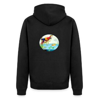 Papagei Ara im Wald am See mit Fisch bunt - Unisex Premium Bio Zip Hoodie - Schwarz - Hinten - Nico (187cm)