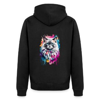 Ragdoll Niedliche Katze in buntem und coolem Design - Unisex Premium Bio Zip Hoodie - Schwarz - Hinten - Nico (187cm)