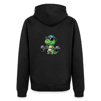 T-Rex Workout: Dinosaurier Bankdrücken für - Unisex Premium Bio Zip Hoodie - Schwarz - Hinten - Nico (187cm)