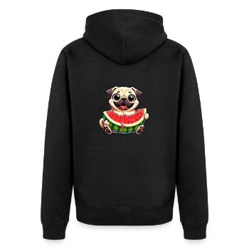 Pug with Melon Cute Cartoon - Unisex Premium Organic Zip Hoodie - black - Back - Nico (187cm)