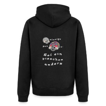 Sei ein bisschen anders - Unisex Premium Bio Zip Hoodie - Schwarz - Hinten - Nico (187cm)
