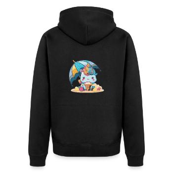 Einhorn-Essentials - Ein Muss für den Sommer - Unisex Premium Bio Zip Hoodie - Schwarz - Hinten - Nico (187cm)
