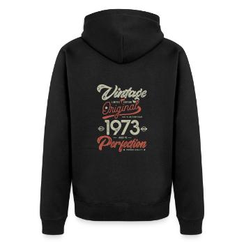 1973 anniversaire vintage 50 ans - Veste à capuche bio Premium Unisexe - noir - Dos - Nico (187cm)