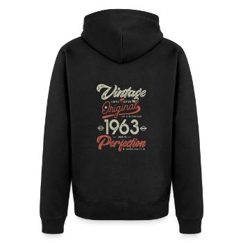 1963 anniversaire vintage 60 ans - Veste à capuche bio Premium Unisexe - noir - Dos - Nico (187cm)
