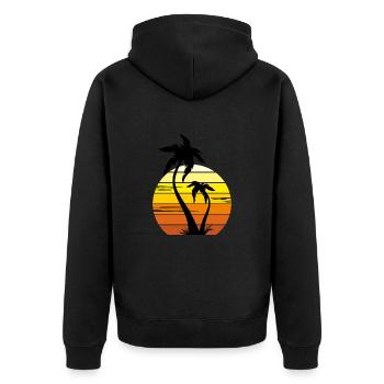 Palmen bei Sonnenuntergang - Unisex Premium Bio Zip Hoodie - Schwarz - Hinten - Nico (187cm)