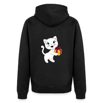 Süßes weißes Kätzchen mit Geschenkbox - Unisex Premium Bio Zip Hoodie - Schwarz - Hinten - Nico (187cm)