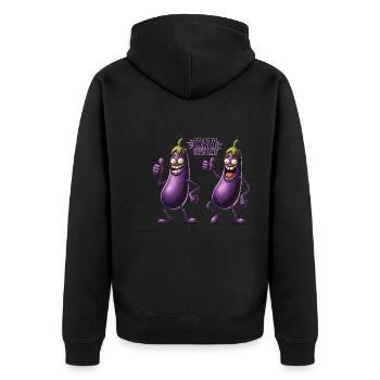 Crazy Veggies: Eggplant Gang Thumbs Up - Unisex Premium Bio Zip Hoodie - Schwarz - Hinten - Nico (187cm)
