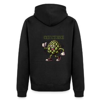 Crazy Veggies: Artichoke Power Walker Thumbs Up - Unisex Premium Bio Zip Hoodie - Schwarz - Hinten - Nico (187cm)