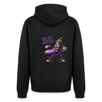 Crazy Veggies: Hairy Eggplant Thumbs Up - Unisex Premium Bio Zip Hoodie - Schwarz - Hinten - Nico (187cm)