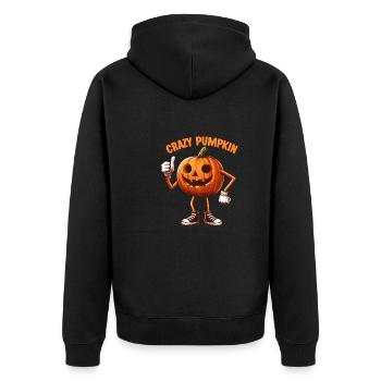 Crazy Veggies: Carved Pumpkin Thumbs Up - Unisex Premium Organic Zip Hoodie - black - Back - Nico (187cm)
